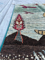 3x2 Pictorial Cheetah and Dears, Handmade Afghan Rug, Wall Hanging Rug, Entryway Rug, Decorative Small Accent Rug 3x1.9 Ft, Small Rug