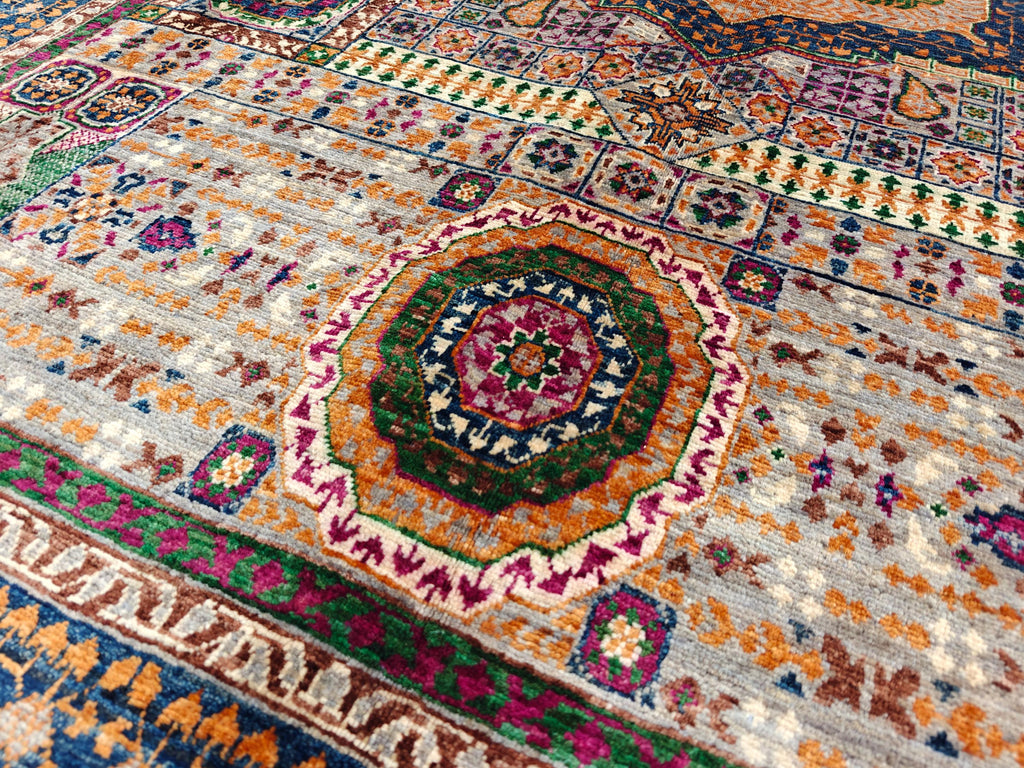 6x8 Handmade Mamluk Rug Afghan Wool Carpet, Unique Geometric Design, Traditional Vintage Area Rug, Rug For Living Room 8.3x5.8ft, Medium Rug