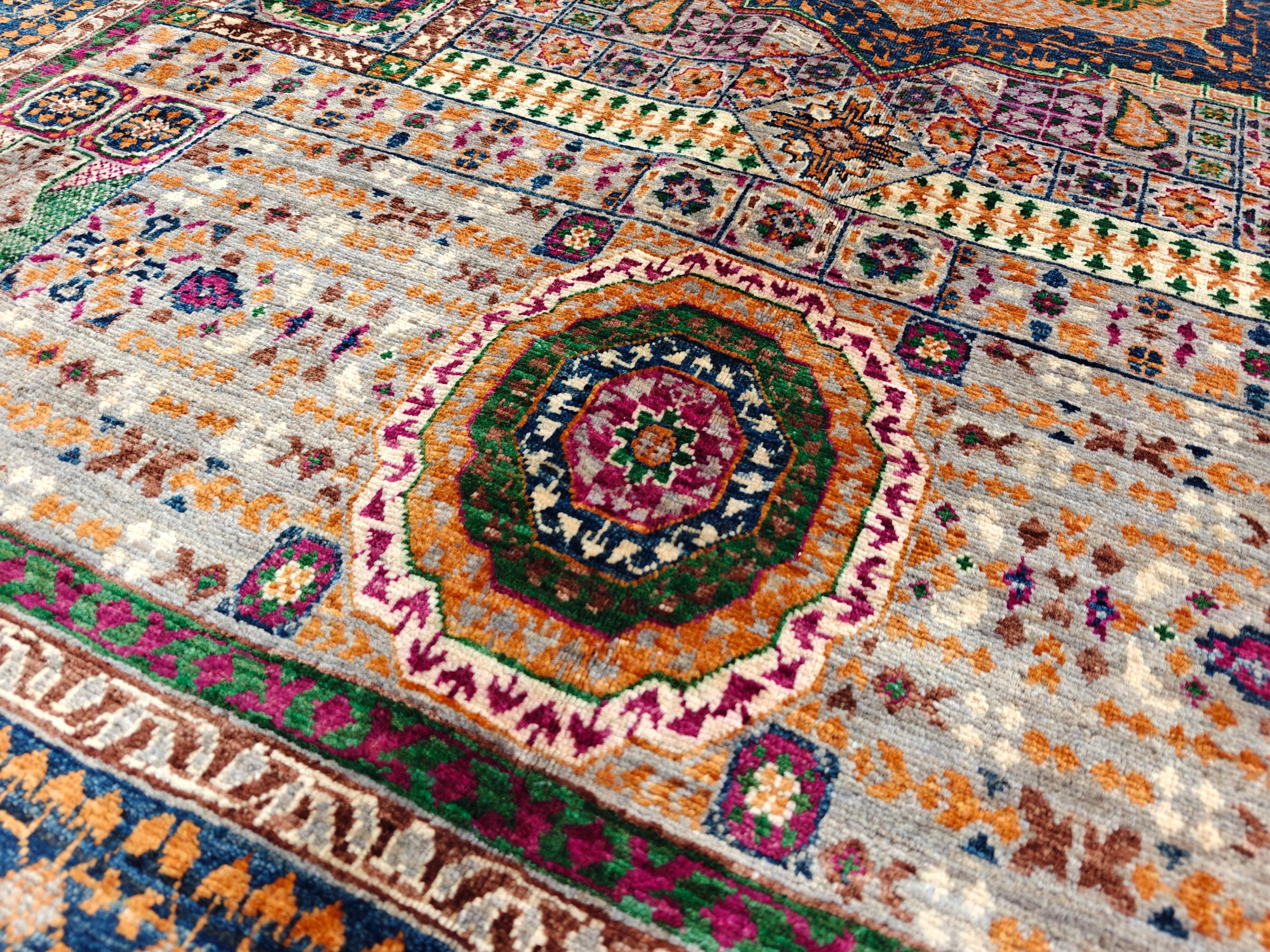 6x8 Handmade Mamluk Rug Afghan Wool Carpet, Unique Geometric Design, Traditional Vintage Area Rug, Rug For Living Room 8.3x5.8ft, Medium Rug