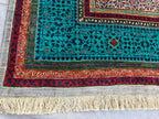 7x10 Grey Turquoise Rug Authentic Afghan Wool Carpet, Unique Geometric Design, Traditional Area Rug, Rug For Living Room 9.7x6.8, Medium Rug