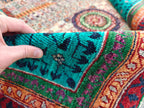 7x10 Grey Turquoise Rug Authentic Afghan Wool Carpet, Unique Geometric Design, Traditional Area Rug, Rug For Living Room 9.7x6.8, Medium Rug