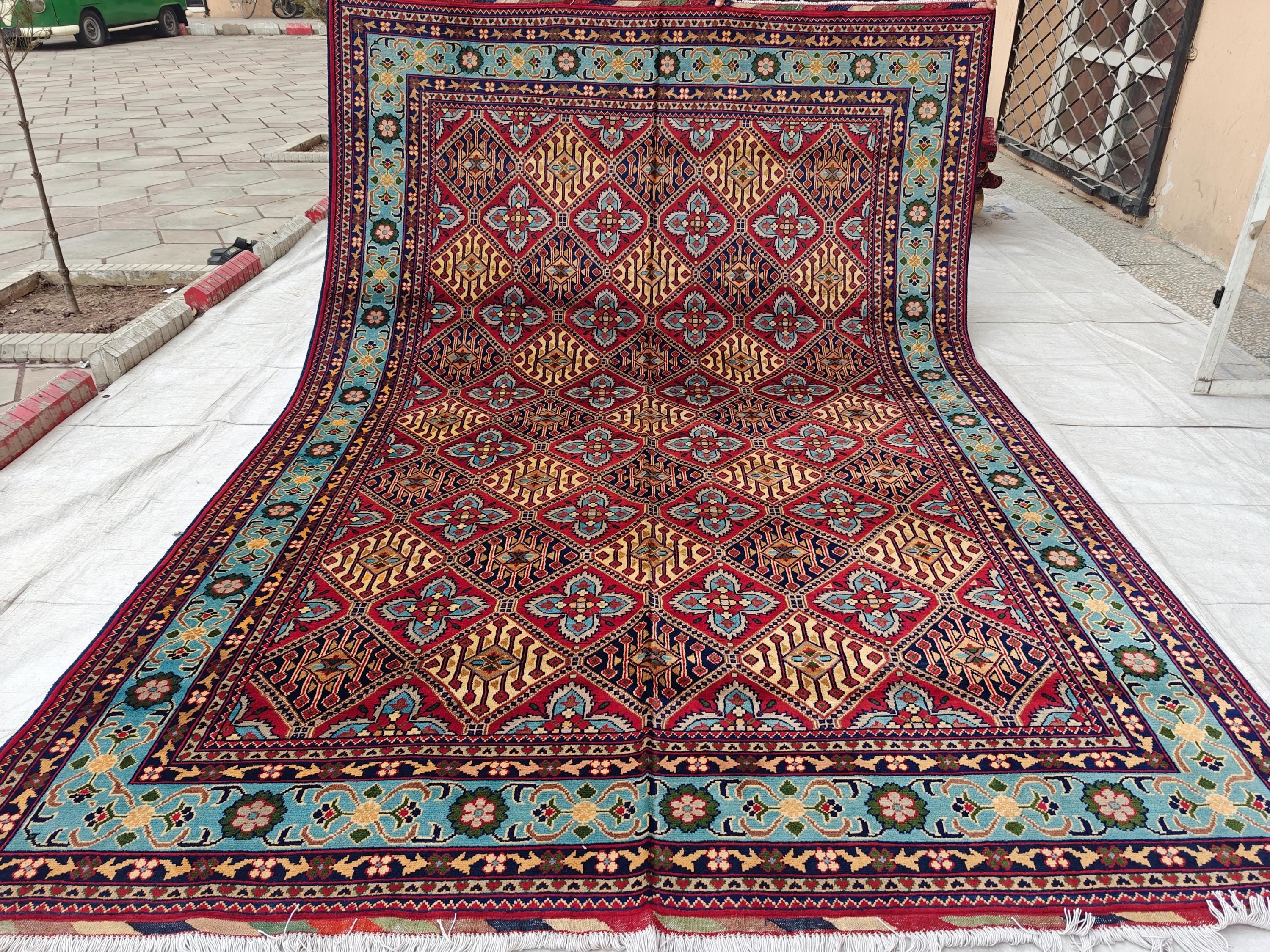 7x11 Handwoven Afghan Yousafi Tribal Rug,Colorful Area Rug, Rug For Living Room, Bedroom Rug, Kitchen n dining room Rug 10.5x7.1, Large Rug