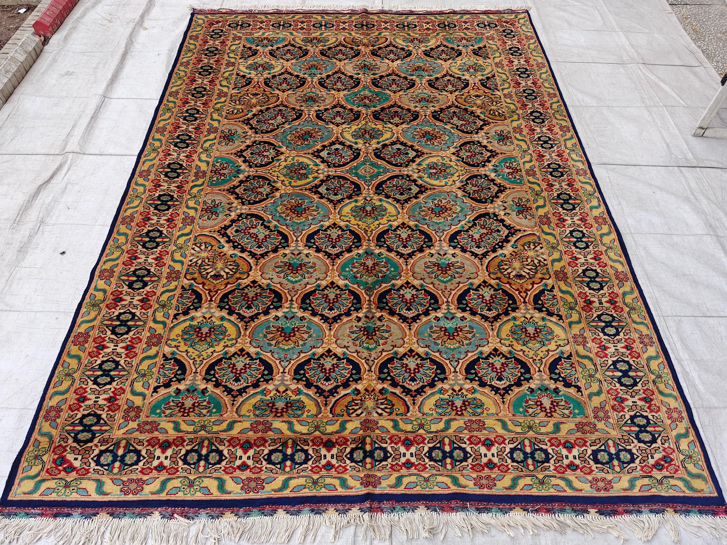 7x9 Beige and Yellow Kashi Afghan Handmade Rug, Boho Home Decor, Vintage Style Rug, Rugs For Living Room, Bedroom Rug 9.4x6.9 Medium Rug