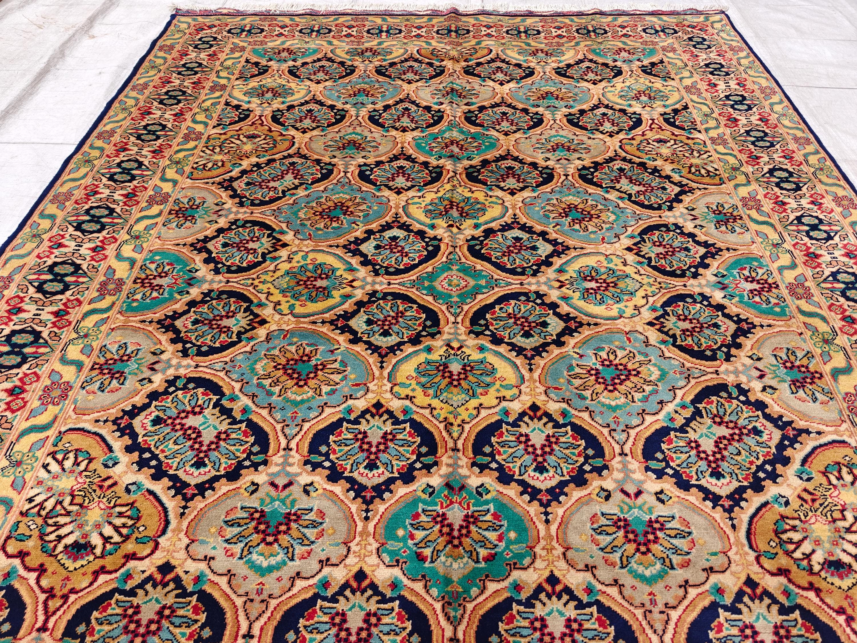 7x9 Beige and Yellow Kashi Afghan Handmade Rug, Boho Home Decor, Vintage Style Rug, Rugs For Living Room, Bedroom Rug 9.4x6.9 Medium Rug