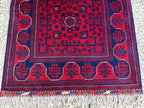 2x10 Red and Navy Blue Bukhara Afghan Handwoven Runner Rug, Hallway Runner, Vintage Style Home Decor, Entryway Runner, Stairs Rug 9.8x2.6ft