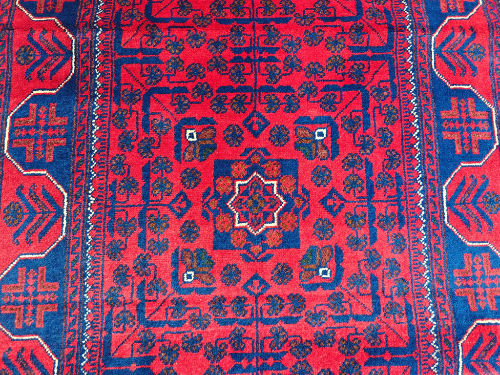 2x10 Red and Navy Blue Bukhara Afghan Handwoven Runner Rug, Hallway Runner, Vintage Style Home Decor, Entryway Runner, Stairs Rug 9.8x2.6ft