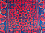 2x10 Red and Navy Blue Bukhara Afghan Handwoven Runner Rug, Hallway Runner, Vintage Style Home Decor, Entryway Runner, Stairs Rug 9.8x2.6ft