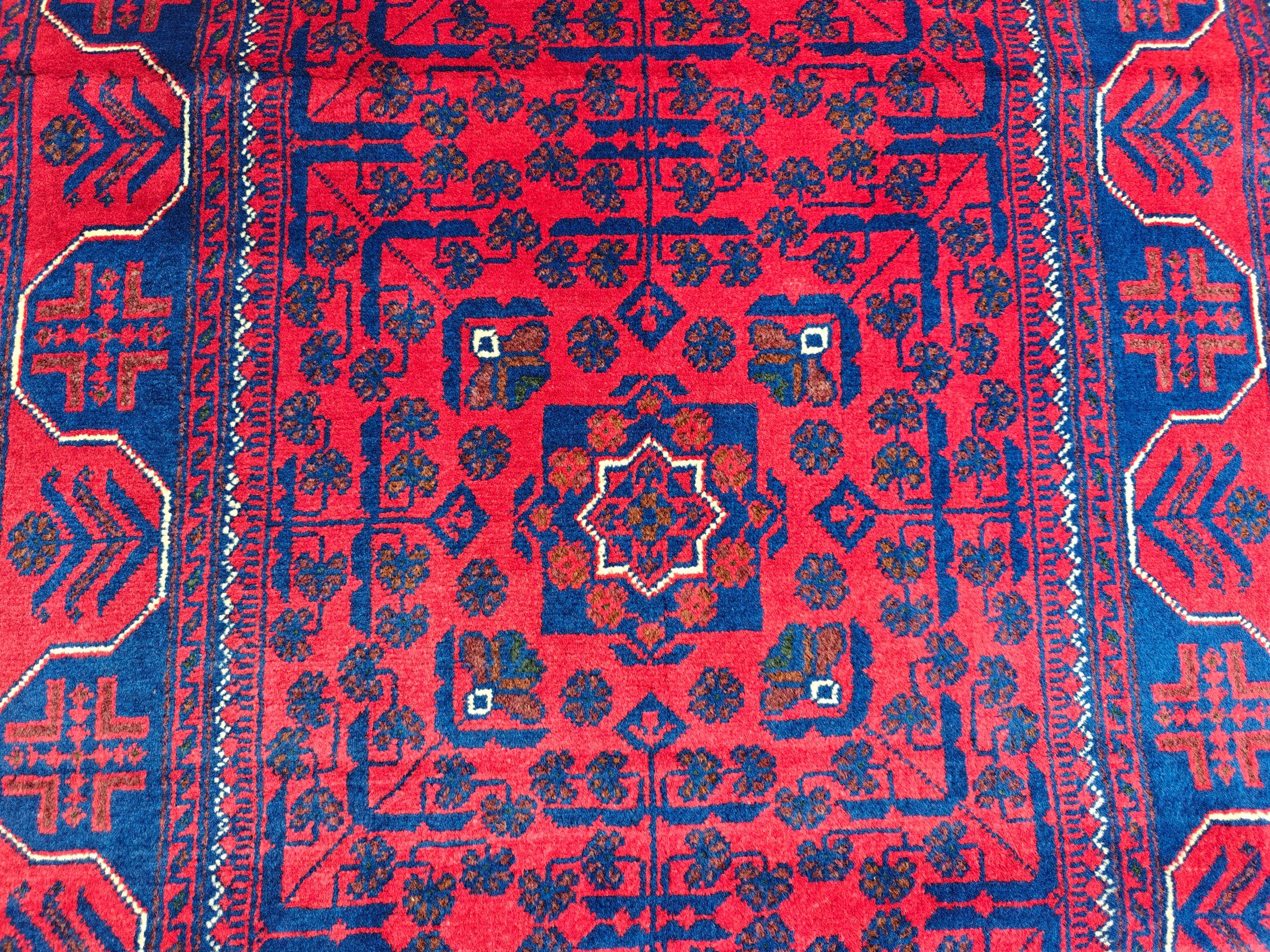 2x10 Red and Navy Blue Bukhara Afghan Handwoven Runner Rug, Hallway Runner, Vintage Style Home Decor, Entryway Runner, Stairs Rug 9.8x2.6ft
