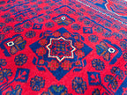 2x10 Red and Navy Blue Bukhara Afghan Handwoven Runner Rug, Hallway Runner, Vintage Style Home Decor, Entryway Runner, Stairs Rug 9.8x2.6ft
