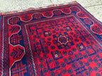 2x10 Red and Navy Blue Bukhara Afghan Handwoven Runner Rug, Hallway Runner, Vintage Style Home Decor, Entryway Runner, Stairs Rug 9.8x2.6ft