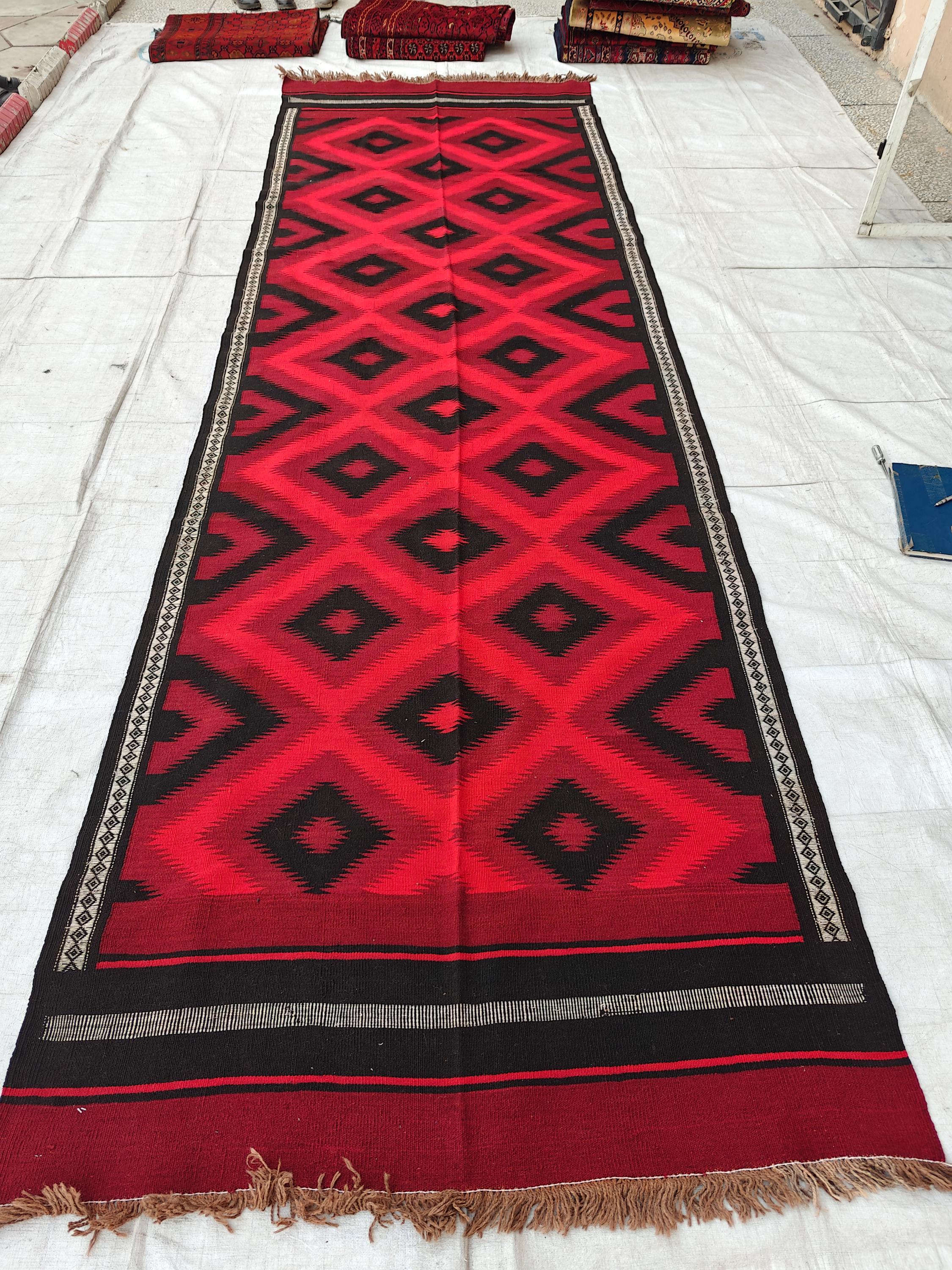 4x19 Large Handwoven Vintage Kilim Rug | Authentic Afghan Wool Carpet | Boho Chic Decor, Hallway Runner, Entryway Rug, Long Narrow Rug