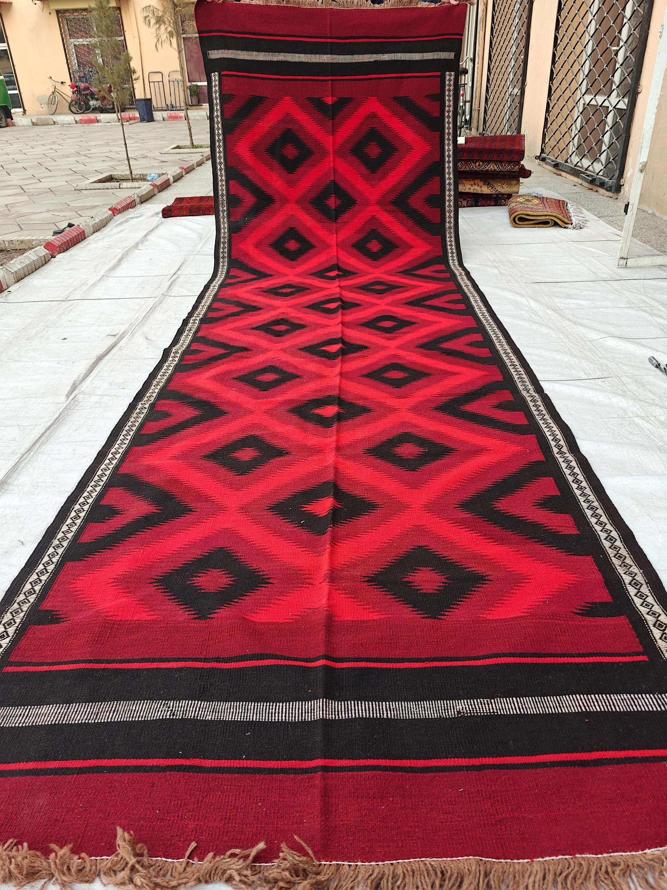 4x19 Large Handwoven Vintage Kilim Rug | Authentic Afghan Wool Carpet | Boho Chic Decor, Hallway Runner, Entryway Rug, Long Narrow Rug