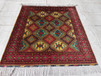 Square Yousafi Afghan Handmade Rug 4.8 x 4.4 ft, Small Area Rug, Entryway Rug, Door Mat