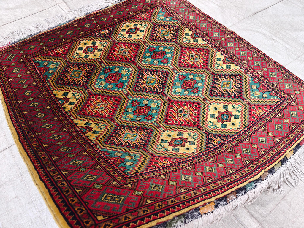 Square Yousafi Afghan Handmade Rug 4.8 x 4.4 ft, Small Area Rug, Entryway Rug, Door Mat