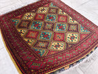 Square Yousafi Afghan Handmade Rug 4.8 x 4.4 ft, Small Area Rug, Entryway Rug, Door Mat