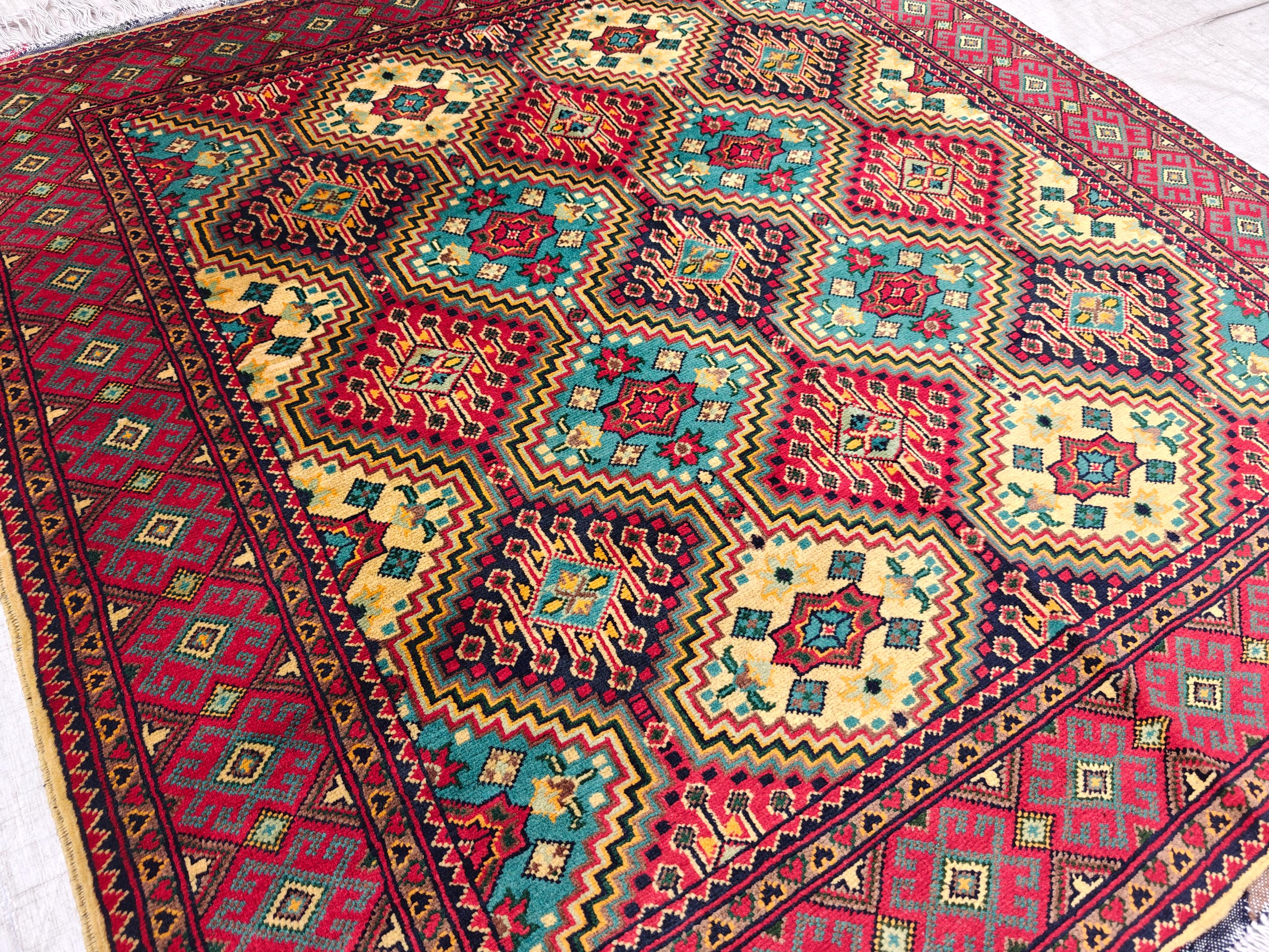 Square Yousafi Afghan Handmade Rug 4.8 x 4.4 ft, Small Area Rug, Entryway Rug, Door Mat