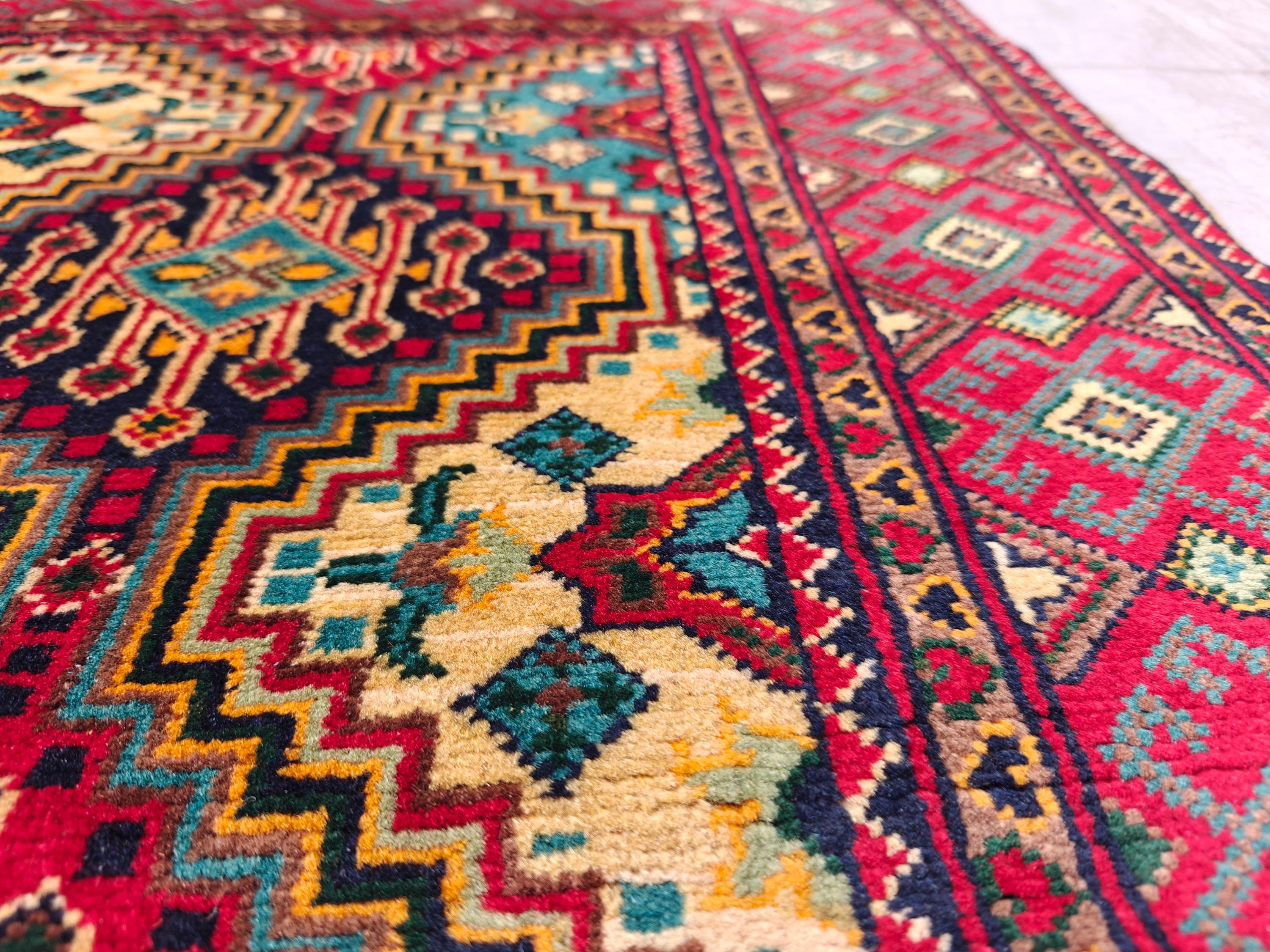 Square Yousafi Afghan Handmade Rug 4.8 x 4.4 ft, Small Area Rug, Entryway Rug, Door Mat