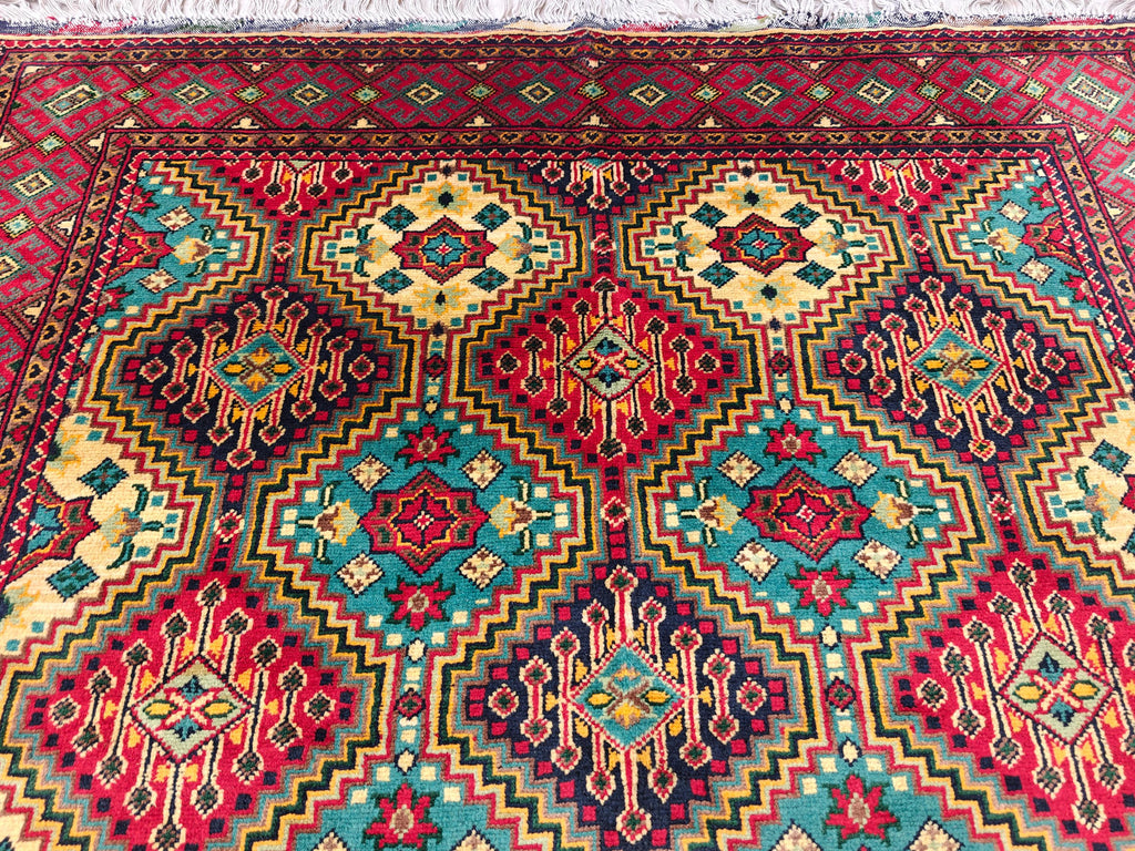 Square Yousafi Afghan Handmade Rug 4.8 x 4.4 ft, Small Area Rug, Entryway Rug, Door Mat