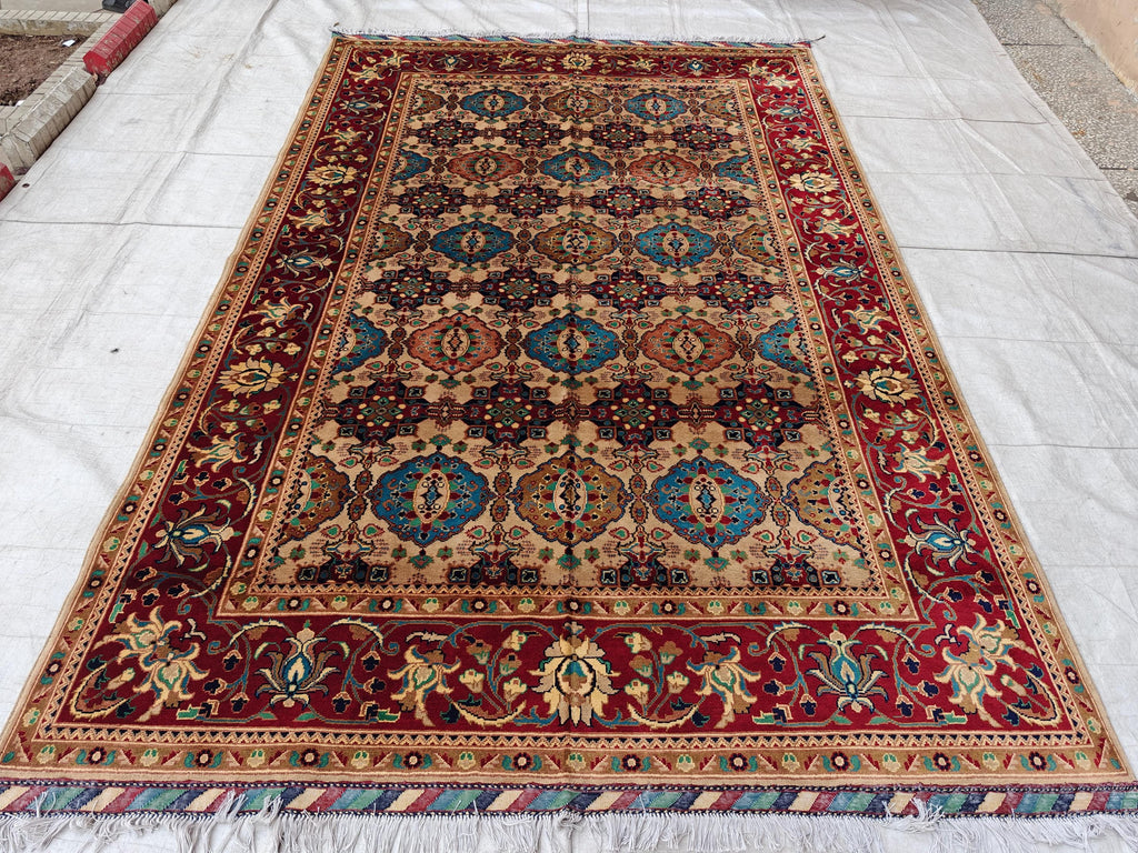 7x10 Elegant Colorful Kashi Afghan Handmade Rug, Rugs For Living Room, Bedroom Rug, Office Rug, Large area Rug 10.3 x 6.8 ft