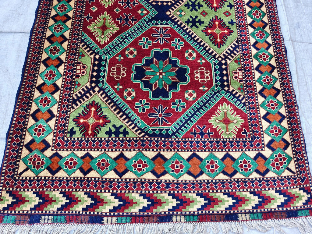 3x8 Afghan Runner Rug Tribal Green Bukhara Handwoven Turkmen Wool Rug, Natural Veg Dyes Rug, Hallway Runner 3.4x8.2, Entryway Rug
