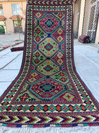 3x8 Afghan Runner Rug Tribal Green Bukhara Handwoven Turkmen Wool Rug, Natural Veg Dyes Rug, Hallway Runner 3.4x8.2, Entryway Rug