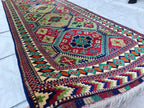 3x8 Afghan Runner Rug Tribal Green Bukhara Handwoven Turkmen Wool Rug, Natural Veg Dyes Rug, Hallway Runner 3.4x8.2, Entryway Rug