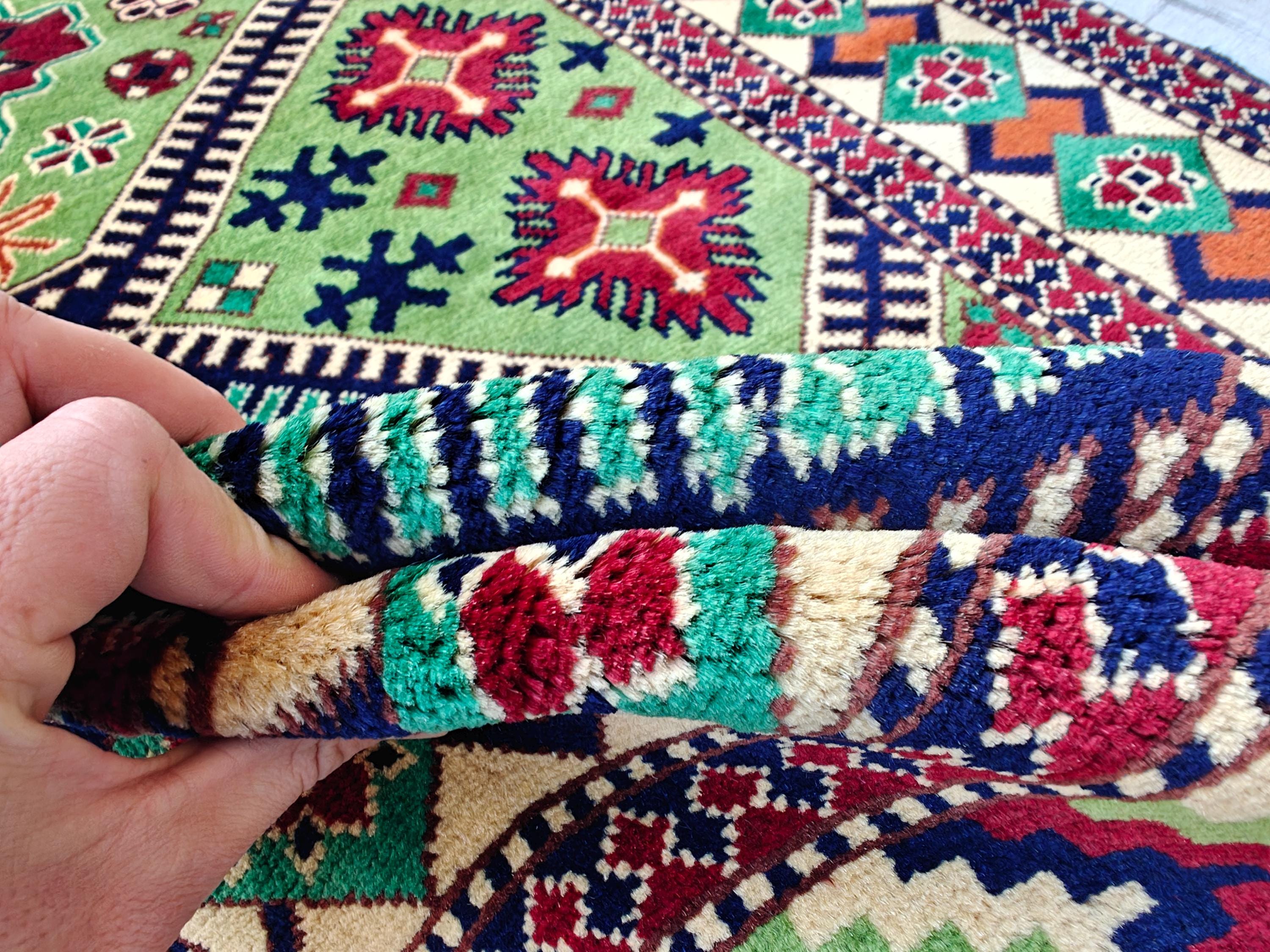 3x8 Afghan Runner Rug Tribal Green Bukhara Handwoven Turkmen Wool Rug, Natural Veg Dyes Rug, Hallway Runner 3.4x8.2, Entryway Rug