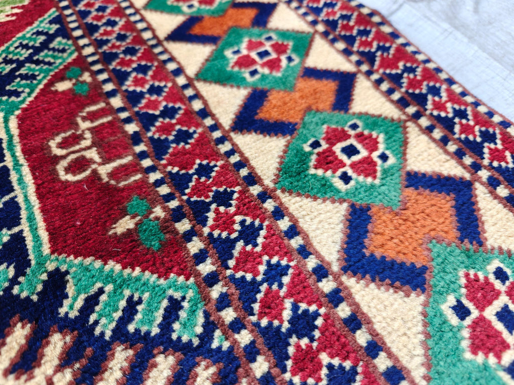 3x8 Afghan Runner Rug Tribal Green Bukhara Handwoven Turkmen Wool Rug, Natural Veg Dyes Rug, Hallway Runner 3.4x8.2, Entryway Rug