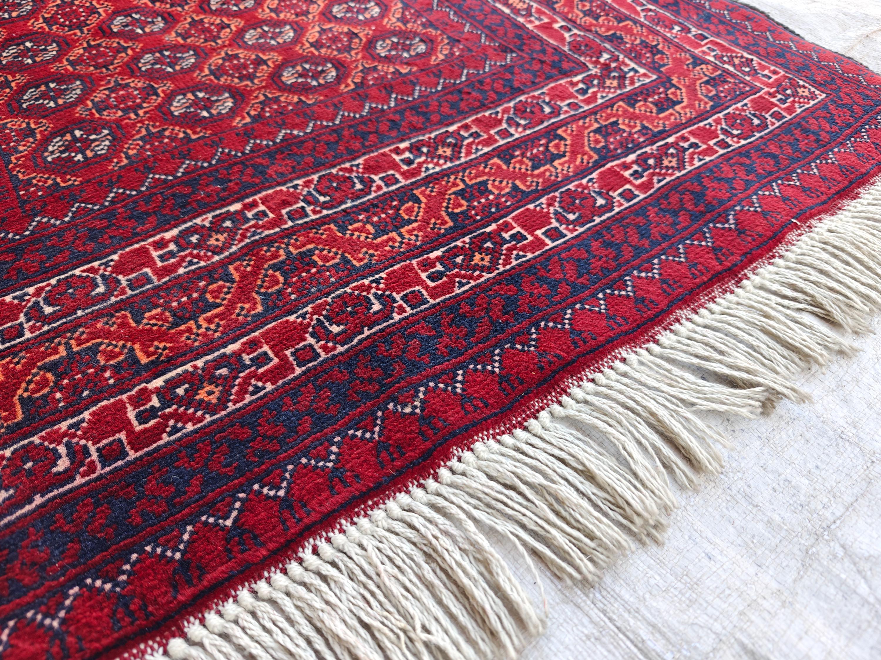 3x6 ft Afghan Short Runner Rug Vintage Mawrai Gul Handmade Soft Wool Rug, Oriental Floral Design Red Rug, Kitchen Runner Turkmen Tribal Rug