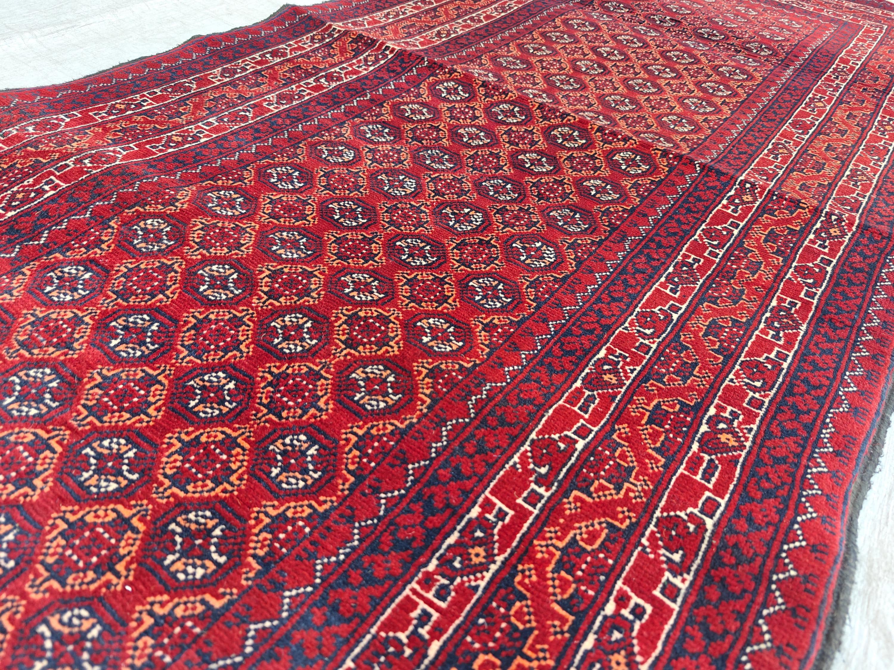 3x6 ft Afghan Short Runner Rug Vintage Mawrai Gul Handmade Soft Wool Rug, Oriental Floral Design Red Rug, Kitchen Runner Turkmen Tribal Rug