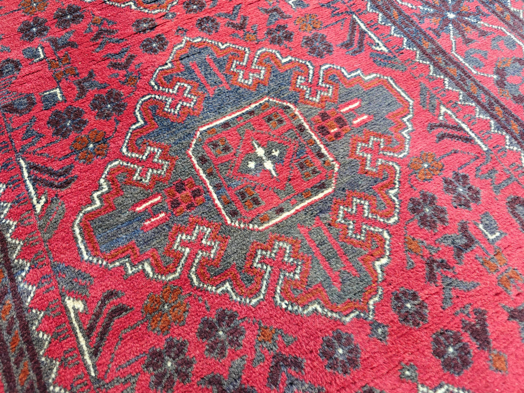 Antique 3x10 Afghan Runner Rug, Handknotted Tribal Bokhara Rug, 100% Soft Wool Vintage Turkmen Geometric Carpet, Red Hallway Runner 2.10x9.8