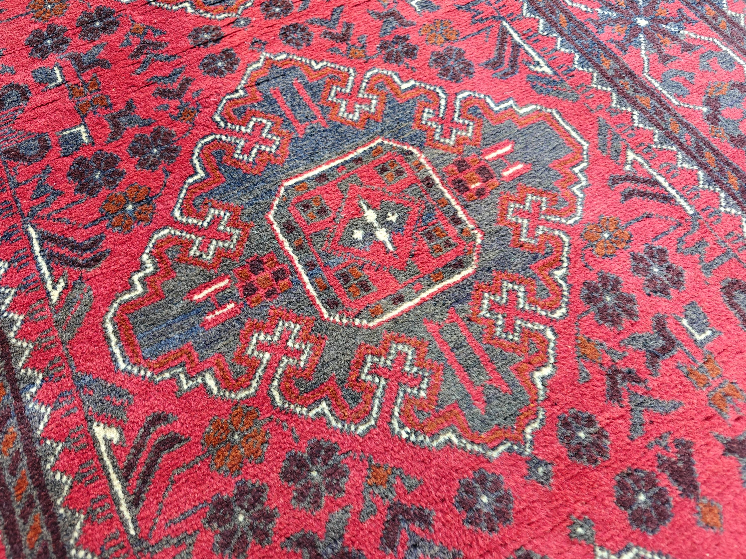 Antique 3x10 Afghan Runner Rug, Handknotted Tribal Bokhara Rug, 100% Soft Wool Vintage Turkmen Geometric Carpet, Red Hallway Runner 2.10x9.8