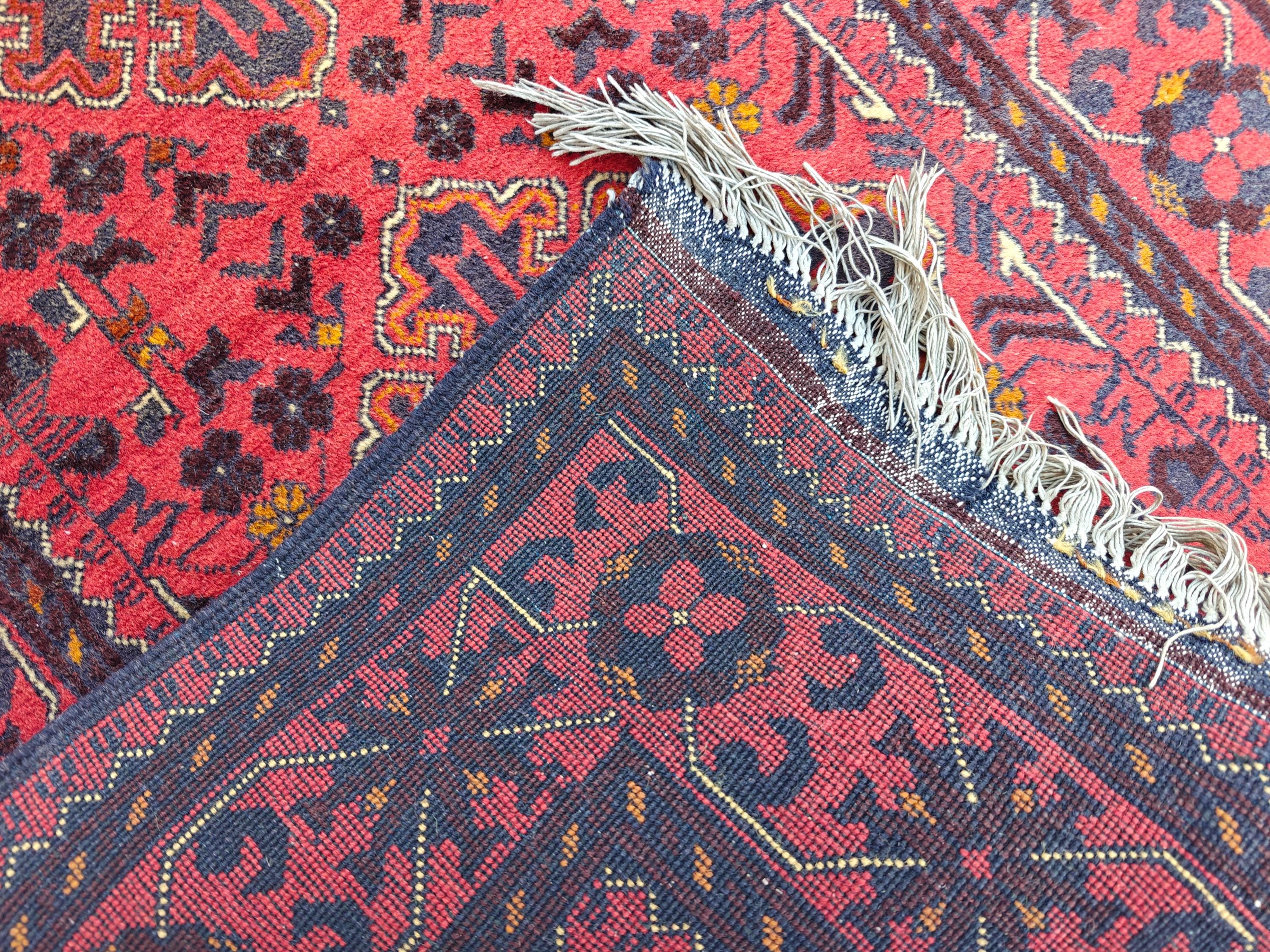 Antique 3x10 Afghan Runner Rug, Handknotted Tribal Bokhara Rug, 100% Soft Wool Vintage Turkmen Geometric Carpet, Red Hallway Runner 2.10x9.8