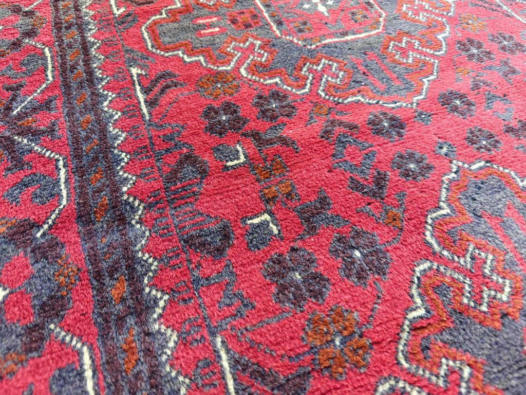 Antique 3x10 Afghan Runner Rug, Handknotted Tribal Bokhara Rug, 100% Soft Wool Vintage Turkmen Geometric Carpet, Red Hallway Runner 2.10x9.8