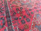 Antique 3x10 Afghan Runner Rug, Handknotted Tribal Bokhara Rug, 100% Soft Wool Vintage Turkmen Geometric Carpet, Red Hallway Runner 2.10x9.8