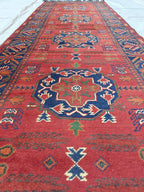11 ft Vintage Runner Rug, Bukhara Turkmen Tribal Handmade Wool Red Rug, Oriental Afghan Antique Kagai Veg Dyes 3x11 Rug, Hallway Runner Rug