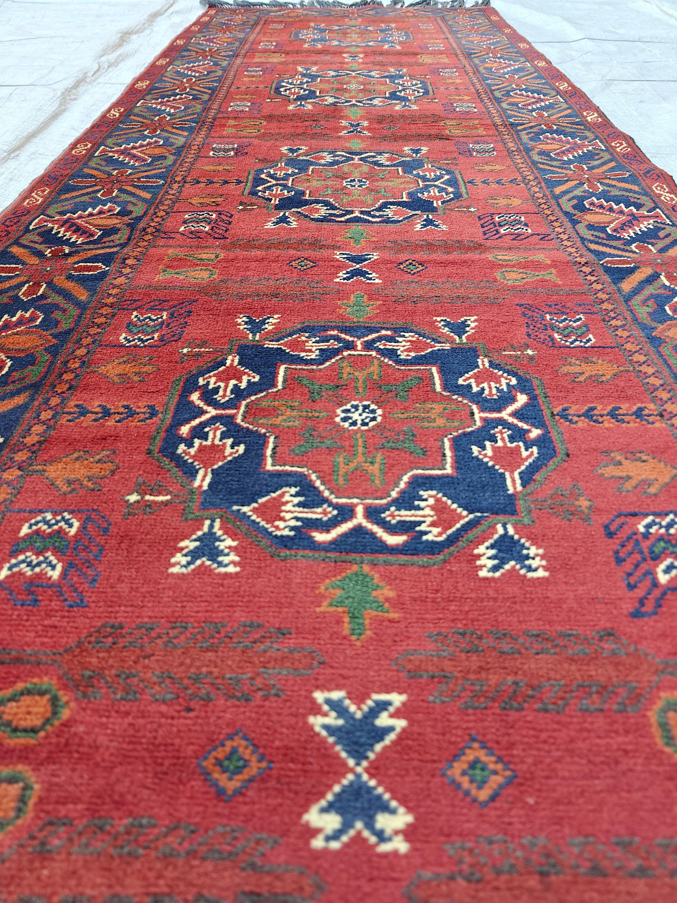 11 ft Vintage Runner Rug, Bukhara Turkmen Tribal Handmade Wool Red Rug, Oriental Afghan Antique Kagai Veg Dyes 3x11 Rug, Hallway Runner Rug