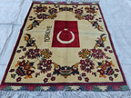 3.10x2.9 Turkish Map Handmade Afghan Rug, Wall Hanging, Decorative Rug, Home Decor Rug