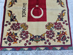 3.10x2.9 Turkish Map Handmade Afghan Rug, Wall Hanging, Decorative Rug, Home Decor Rug