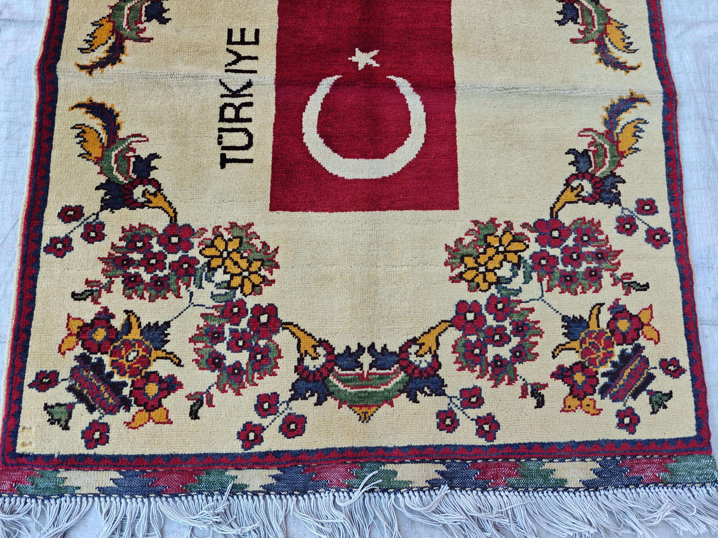 3.10x2.9 Turkish Map Handmade Afghan Rug, Wall Hanging, Decorative Rug, Home Decor Rug