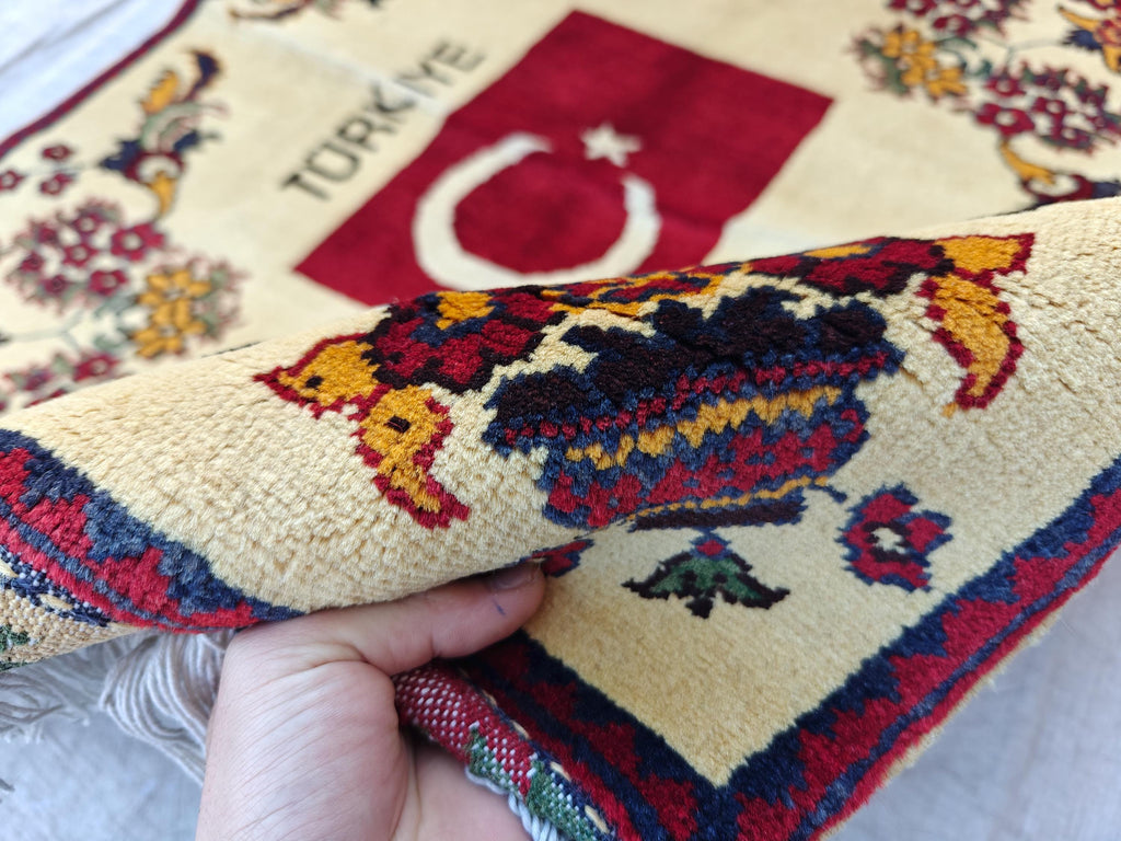 3.10x2.9 Turkish Map Handmade Afghan Rug, Wall Hanging, Decorative Rug, Home Decor Rug