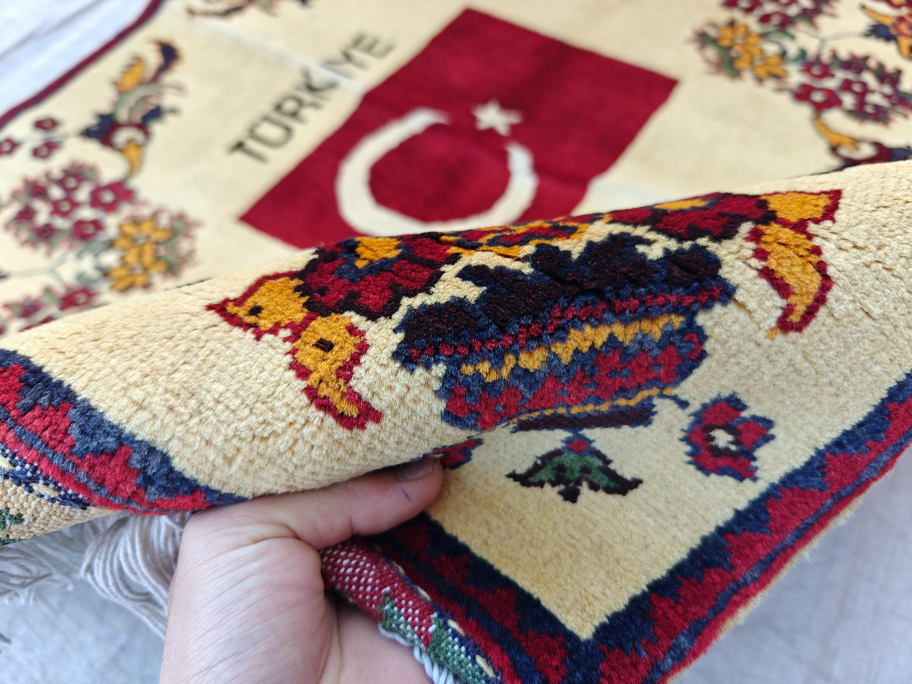 3.10x2.9 Turkish Map Handmade Afghan Rug, Wall Hanging, Decorative Rug, Home Decor Rug