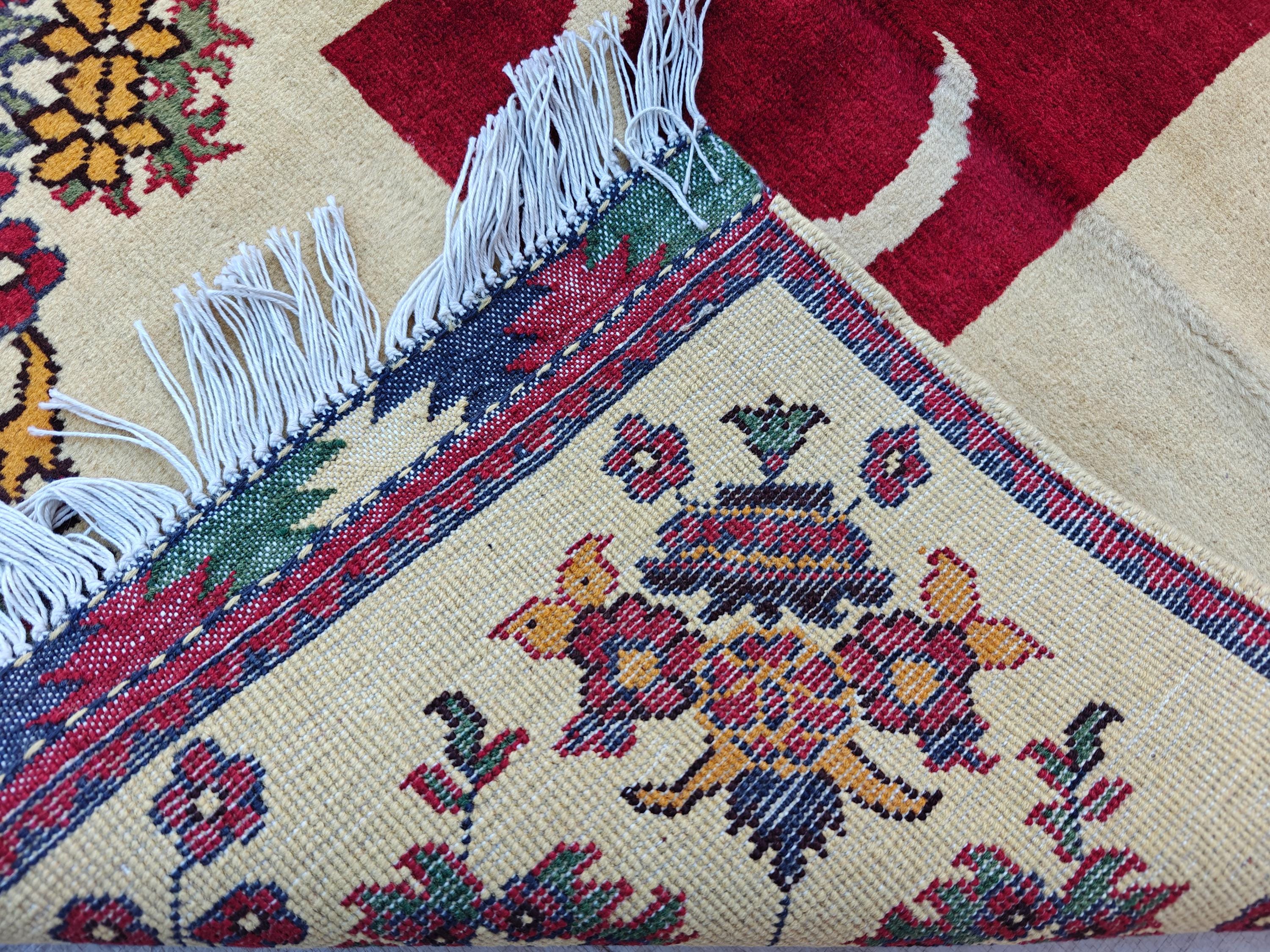 3.10x2.9 Turkish Map Handmade Afghan Rug, Wall Hanging, Decorative Rug, Home Decor Rug