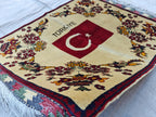 3.10x2.9 Turkish Map Handmade Afghan Rug, Wall Hanging, Decorative Rug, Home Decor Rug