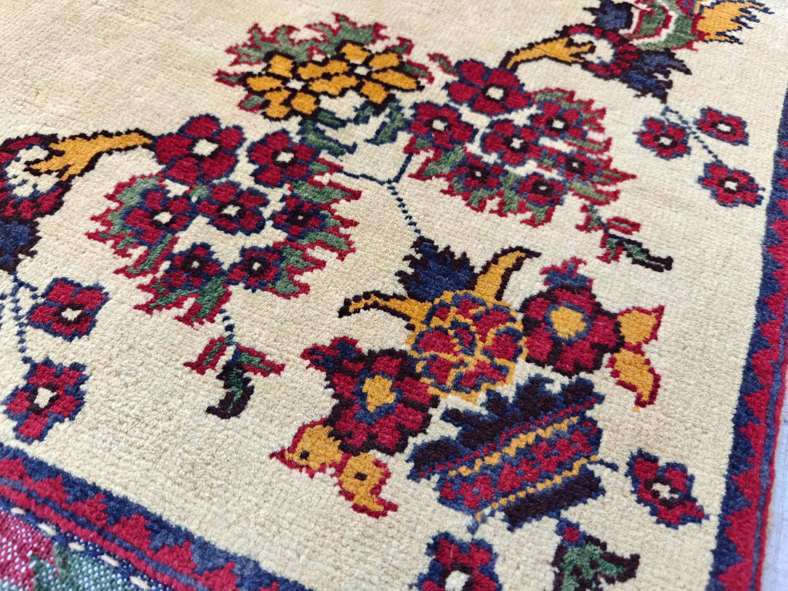 3.10x2.9 Turkish Map Handmade Afghan Rug, Wall Hanging, Decorative Rug, Home Decor Rug
