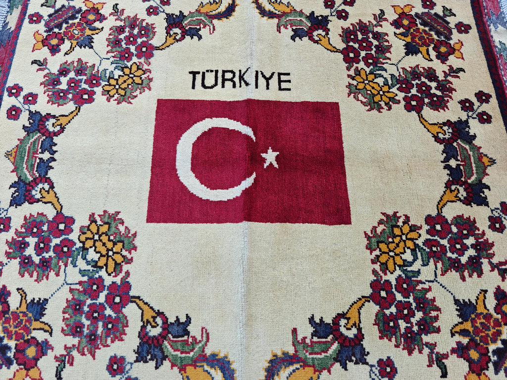 3.10x2.9 Turkish Map Handmade Afghan Rug, Wall Hanging, Decorative Rug, Home Decor Rug
