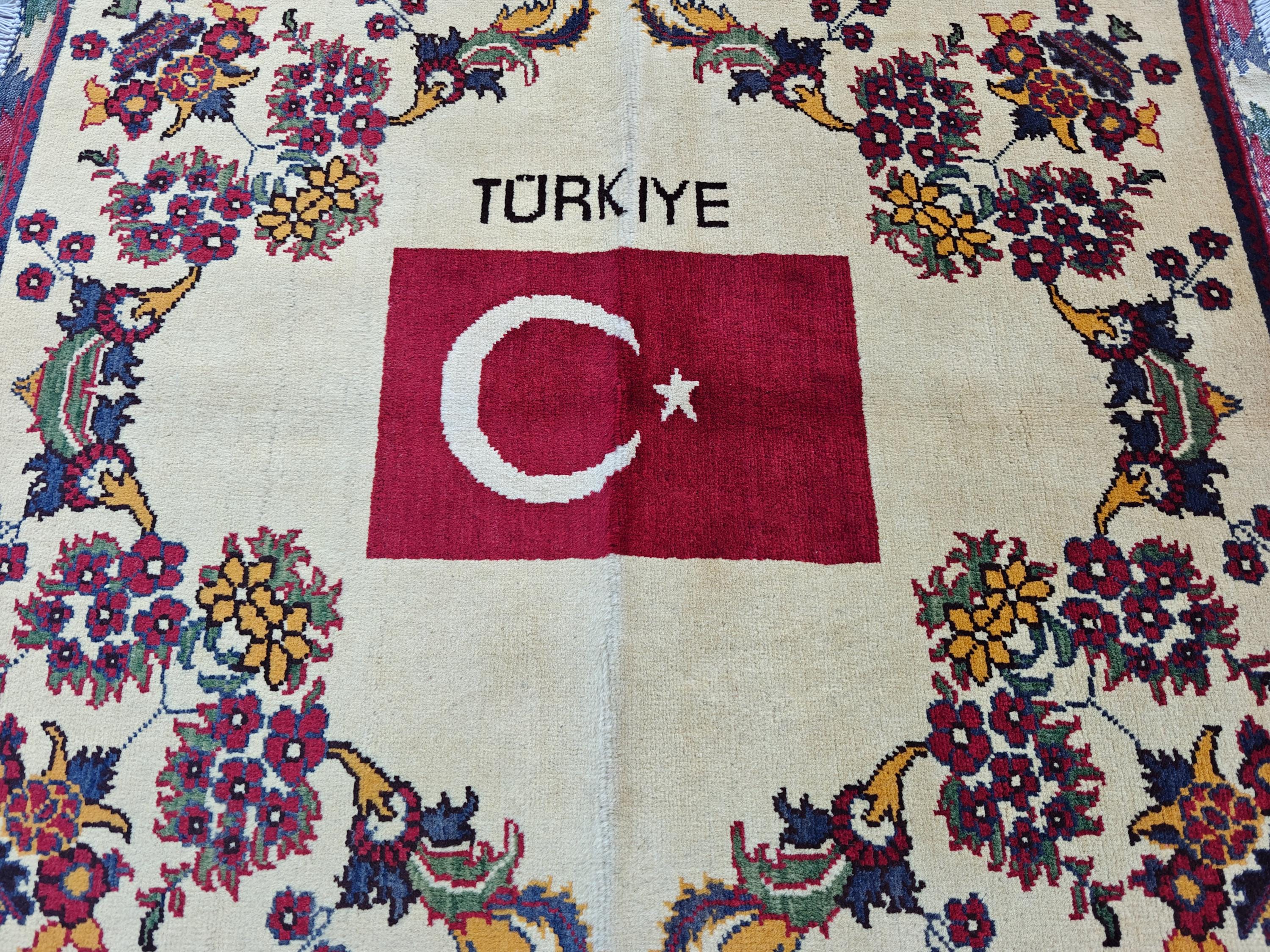 3.10x2.9 Turkish Map Handmade Afghan Rug, Wall Hanging, Decorative Rug, Home Decor Rug