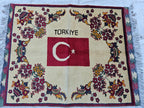 3.10x2.9 Turkish Map Handmade Afghan Rug, Wall Hanging, Decorative Rug, Home Decor Rug