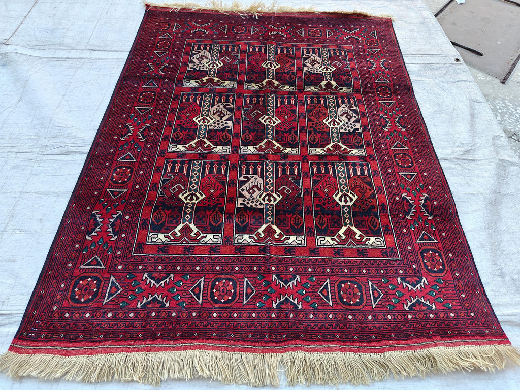 4.5x3.4 Vintage Ala Bakhmal Handmade Afghan Rug, Rugs For Living Room, Bedroom Rug, Geometric Rug