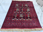 4.5x3.4 Vintage Ala Bakhmal Handmade Afghan Rug, Rugs For Living Room, Bedroom Rug, Geometric Rug